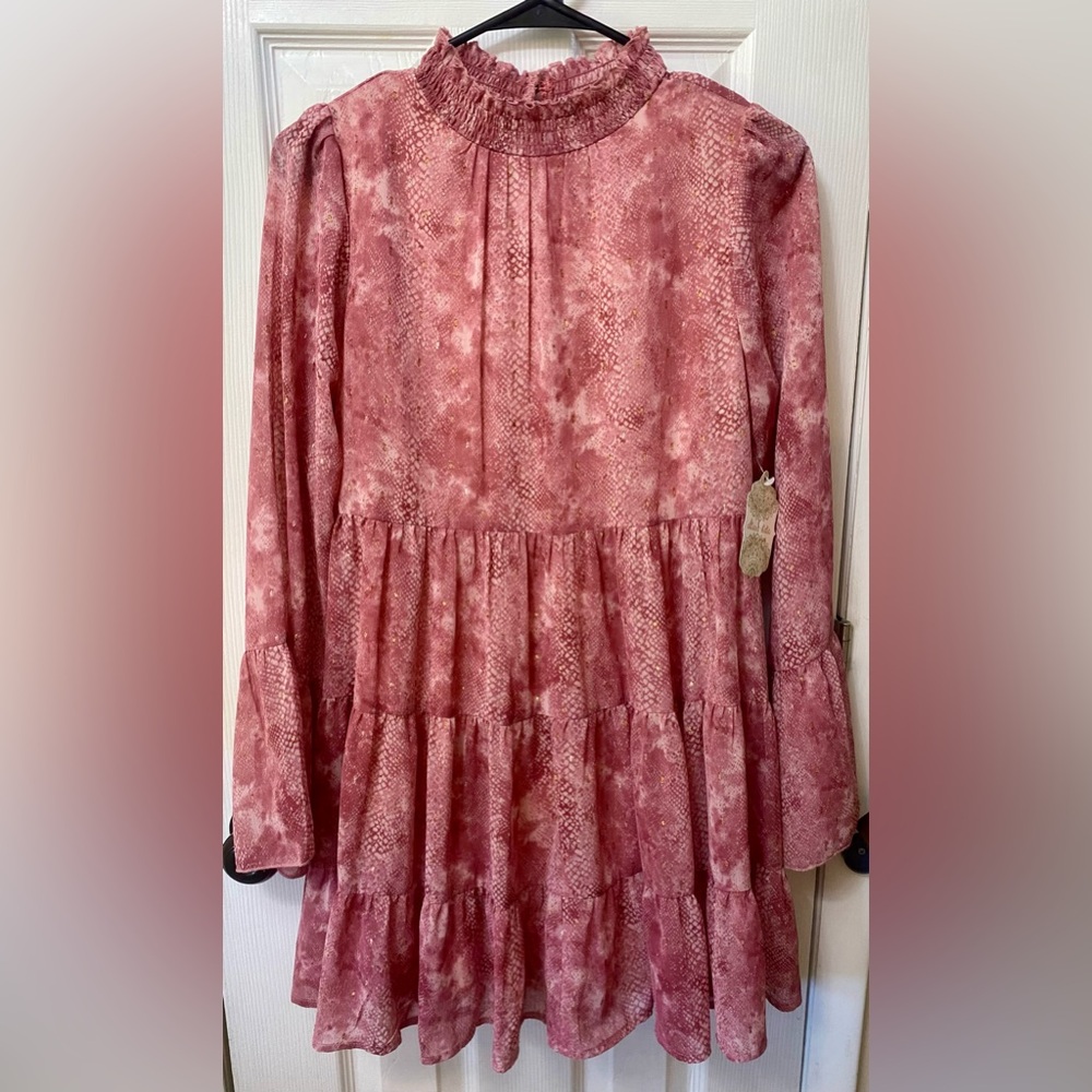 Altar’d State Pink Maya Snakeskin Dress Long Sleeve, NWT, Small